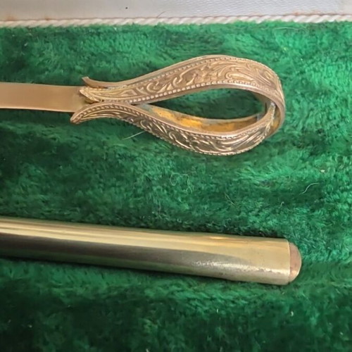 French Art Nouveau writing set used, gilded brass with penholder and seal