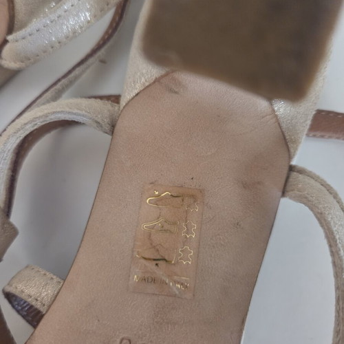 Emilio Sarto Strappy Square Toe Heel Sandals used, champagne metallic