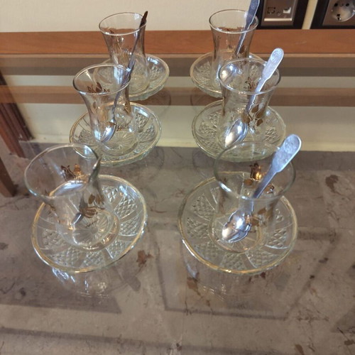 Tea set 18 pieces used with glass cups and saucers