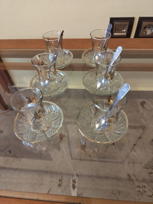 Tea set 18 pieces used with glass cups and saucers
