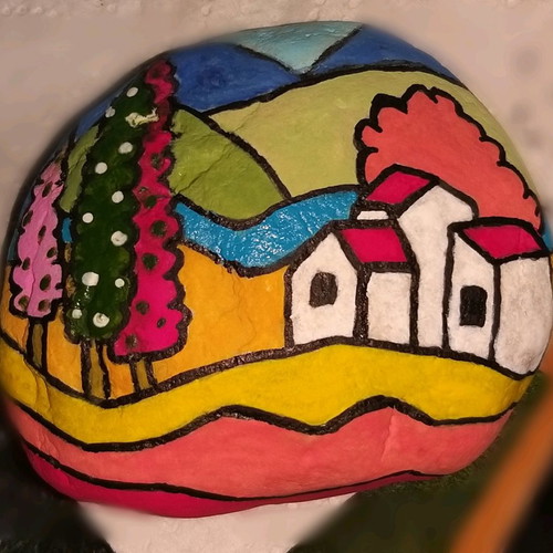 Decorative stone new, painted with tempera