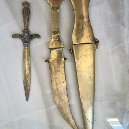Turkish decorative bronze knives used, set of 4