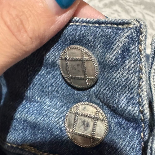 Jeans like new blue color with bows, size S/M