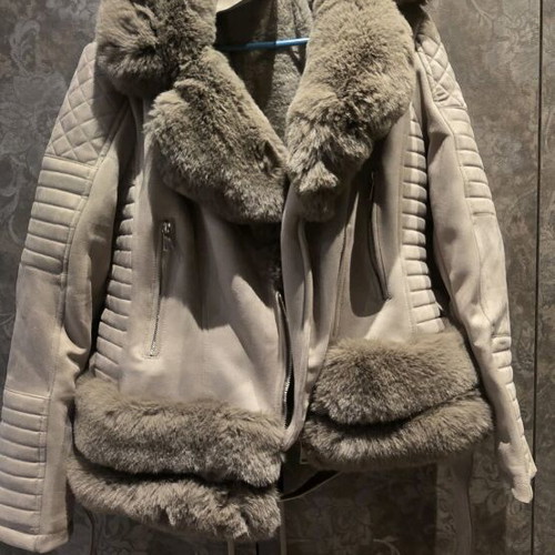 Jacket gray with eco fur and lining new, size L