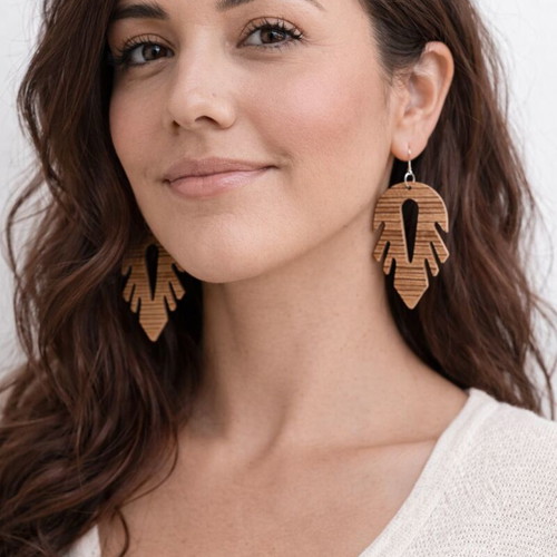 Geometric earrings handmade from Zebrano wood with 925 silver new