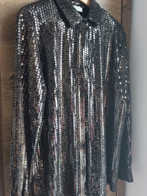 Trilogy shirt with sequins and snakeskin effect like new, brown, size M