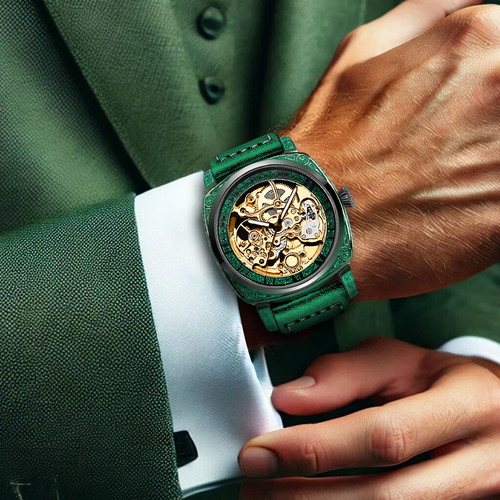 Mechanical automatic watch new, luxury, waterproof, green