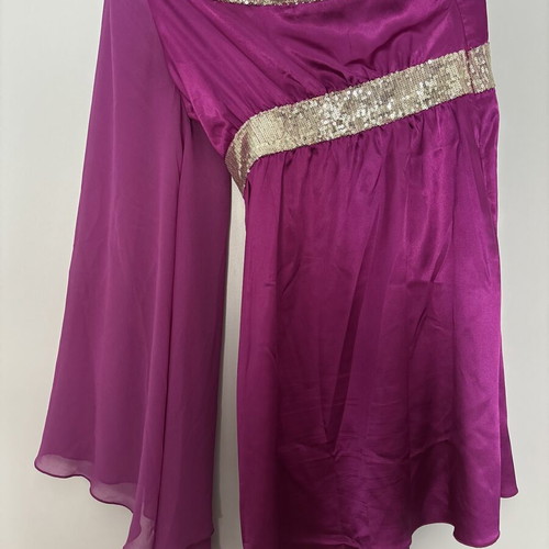 Fuchsia Satin One Shoulder Dress with Sequins Size S like new