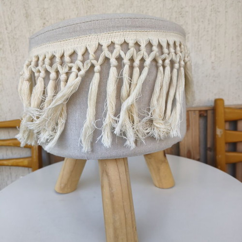 Wooden stool with macrame design