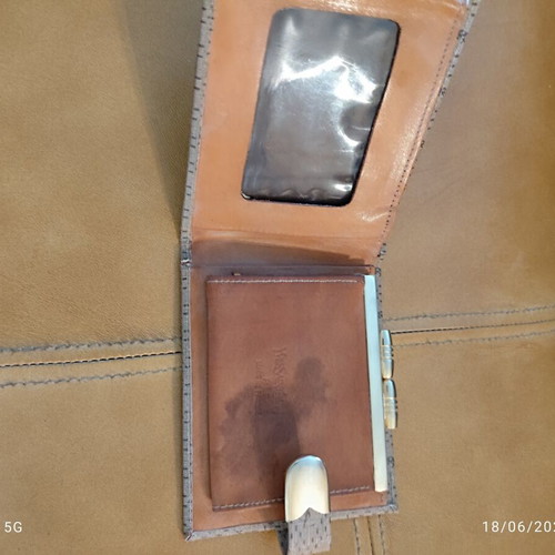 YSL vintage unisex bi fold wallet used, beige leather