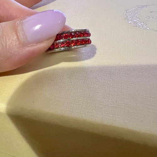 Steel ring with red rhinestones, 19mm diameter