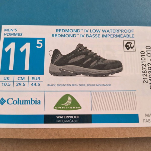 Columbia Men's Redmond IV Low Shoes like new, waterproof, size 44.5