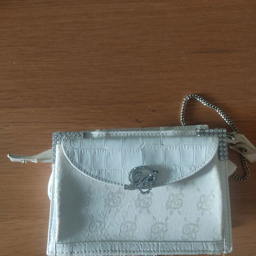 Vintage Blumarine shoulder bag used, white croco with crystals