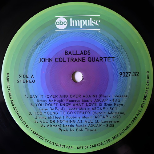 John Coltrane Quartet Ballads 1963 Canada issue like new