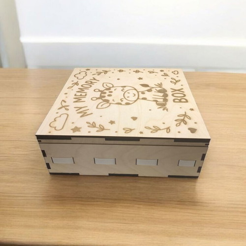 Handmade wooden newborn memory box with giraffe theme made to order
