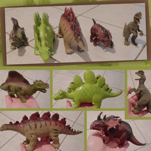 Dinosaur figures pack of 5, plastic and rubber