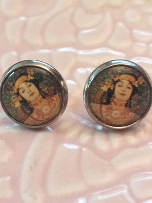Stud earrings with detail from Gustav Klimt artwork new