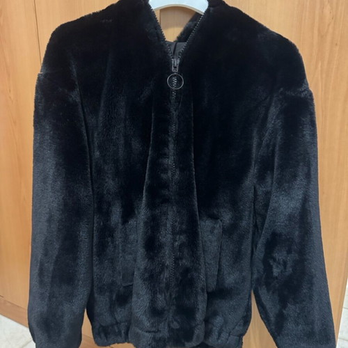 H&M fur jacket new, black, size S oversized with hood