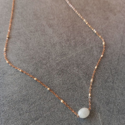 Rose Gold Necklace Stainless Steel with White Stone and Beads like new