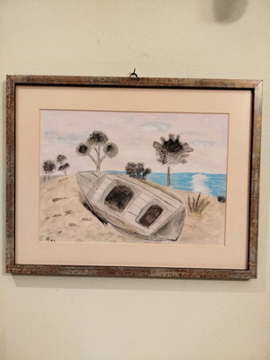 Watercolor painting in frame with glass 39x30, like new