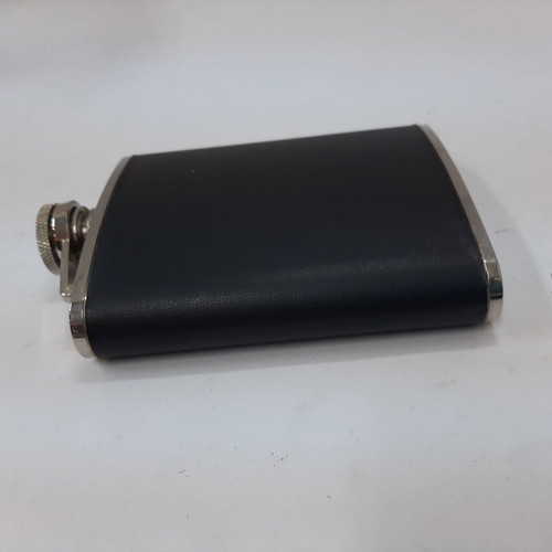 Stainless Steel Flask 6 oz with black leather, Mtel