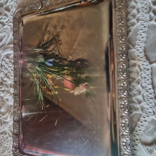 Vintage Silver-Plated Serving Trays set of 2 with embossed designs like new
