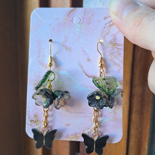 Butterfly Earrings new, black and gold tone, handmade