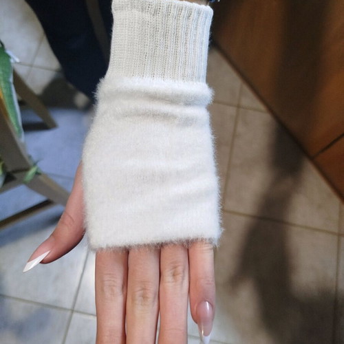 Women's half-finger gloves new, white knitted