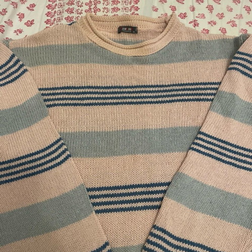 New Look pink sweater with blue stripes, size M, like new
