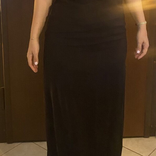 Black fitted backless dress with slit by Nadia Rapti new