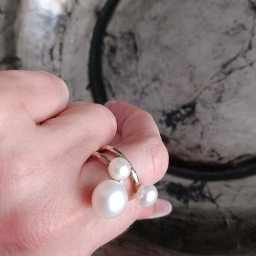 Silver gold-plated ring with 3 pearls new
