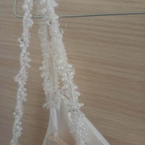 Wedding dress like new, crisscross neckline, thick satin, waist 36cm