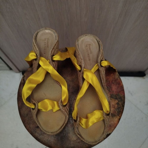 Bonatti platform shoes used, size 36, yellow satin ribbon