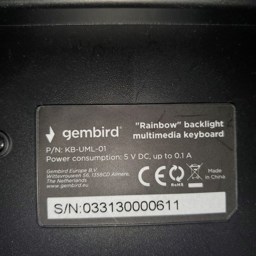 Gembird KB-UML-01 gaming keyboard with RGB lighting, US English