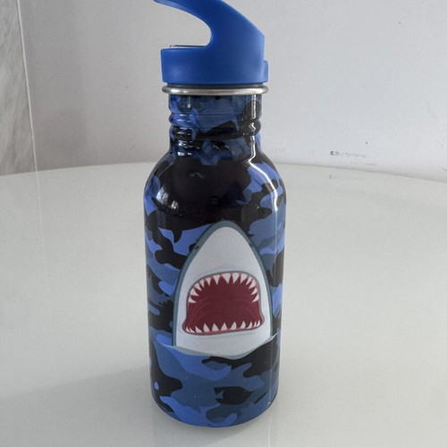 Kids Water Bottle Shark Design with Straw Blue Camouflage new