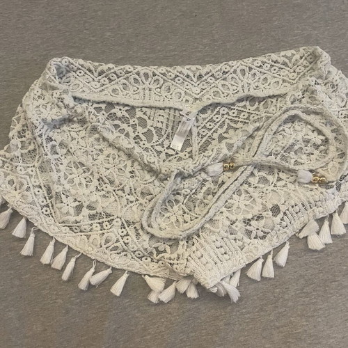 PilyQ White Lace Crochet Beach Shorts used with Tassels