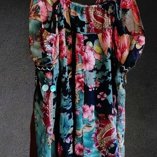A-Style chiffon floral print tank top, multicolor, XL