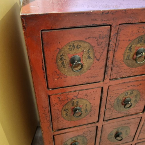 Antique Chinese drawer cabinet used, 12 compartments for medicine or tea