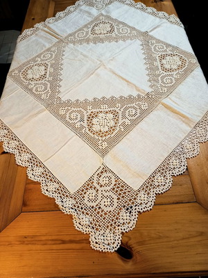 Καρέ λευκό πλεκτό σε λινό καινούργιο