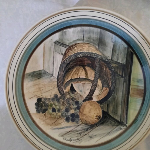 Ceramic wall plate handmade, like new, basket with fruits