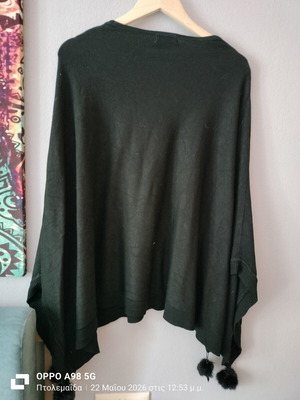 Cape black with pom poms like new for spring and autumn