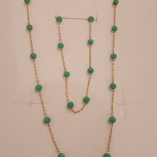 Necklace and bracelet set like new, gold steel chain with turquoise beads