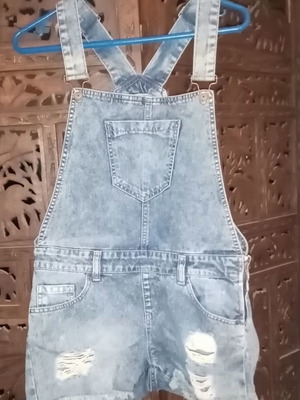 Pink Woman denim overall shorts used, size S