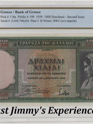 1939 Greece PCGS 64 certified 1000 Drachmai banknote uncirculated