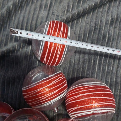 Set of 7 Candy Cane Christmas balls like new, red and white