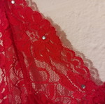 Christmas negligee semi-transparent red with lace and feathers