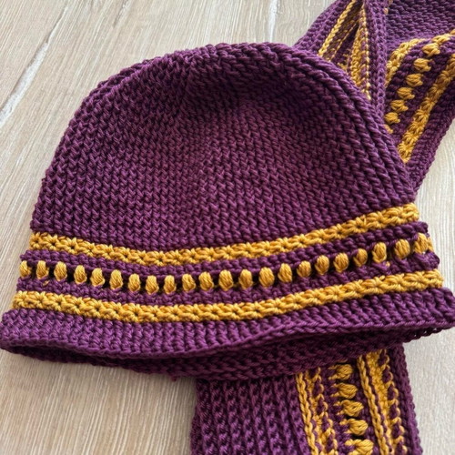 Egyptian cotton scarf and hat set new, purple and gold