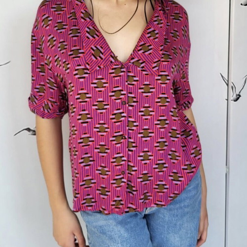 Zara TRF shirt with retro optical geometric print, excellent like-new condition