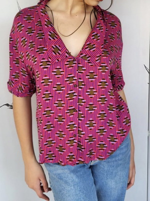Zara TRF shirt with retro optical geometric print, excellent like-new condition