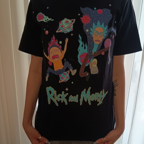 Rick and Morty print shirt used, black, Pull & Bear